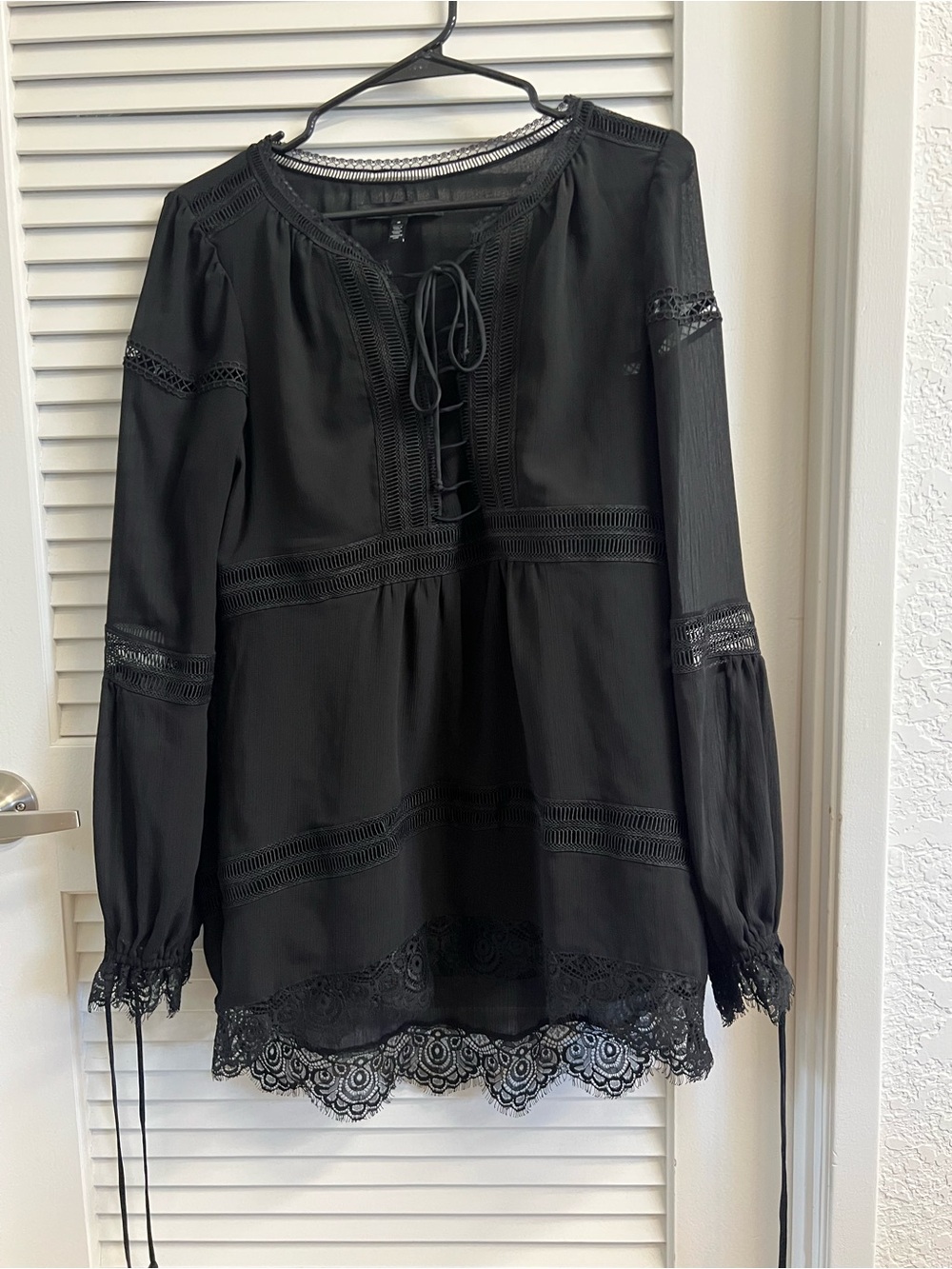 White House, Black market Black Lace-Trim Long Sleeve Dress or blouse 8